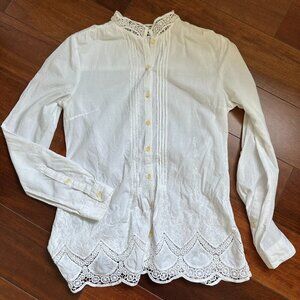 Anthropologie Isabella Sinclair White Crochet And Embroidery Top Mock Neck Sz XS